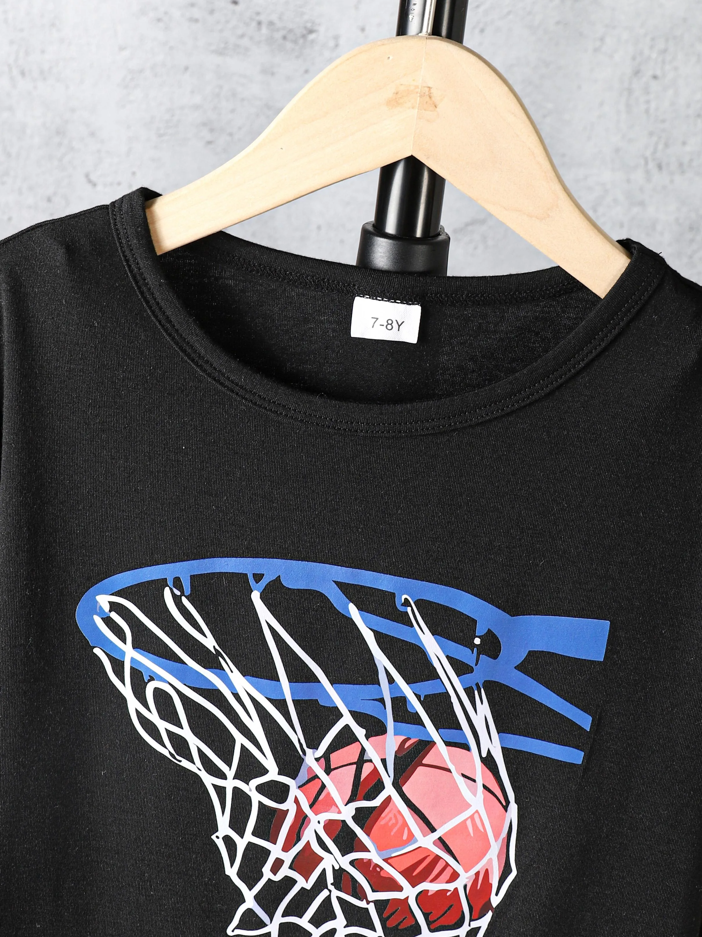 7-15Y Kids Clothes Boys Clothes Shorts Sets Basketball Pattern T-shirts Elastic Sport Style Shorts 2Pcs Outfits For Summer Black Catpapa 462306017