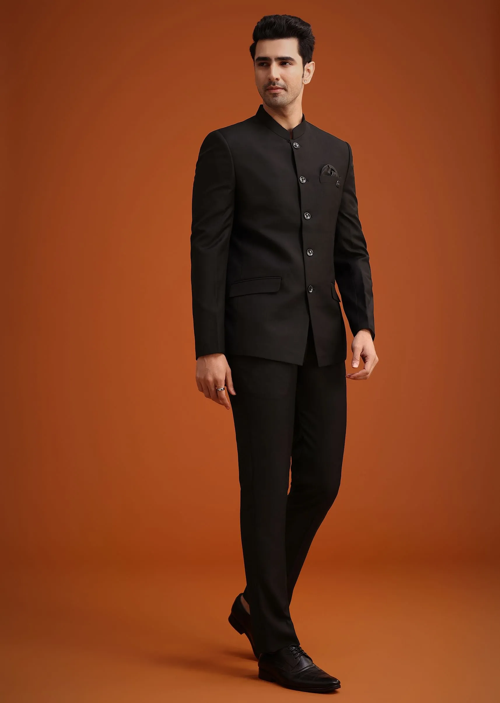 Black Jodhpuri Set With Pocket Square