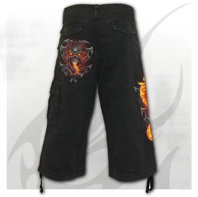 Fire Dragon Mens 3/4 Black Cargo Shorts