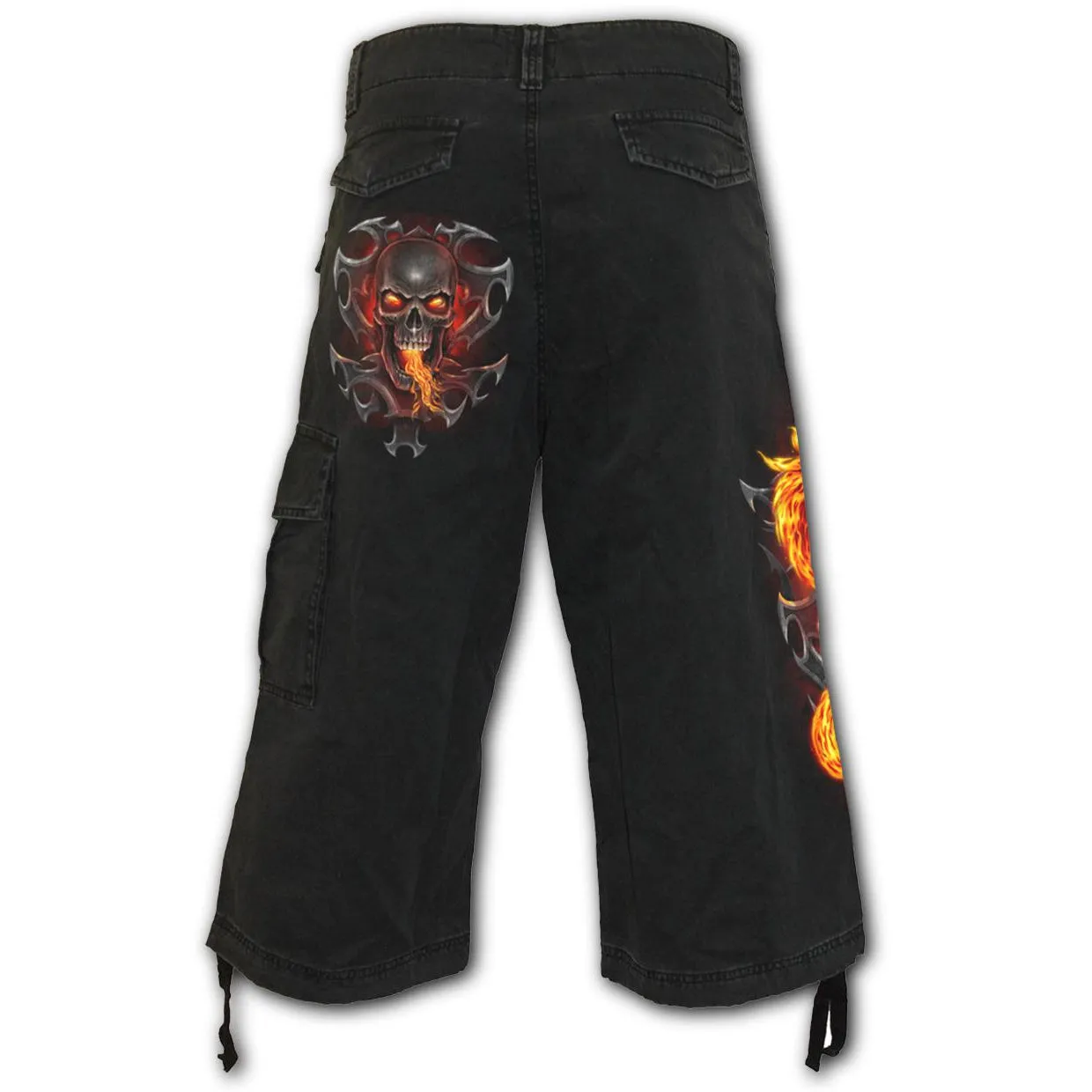 Fire Dragon Mens 3/4 Black Cargo Shorts