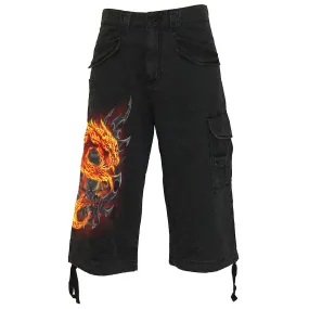 Fire Dragon Mens 3/4 Black Cargo Shorts