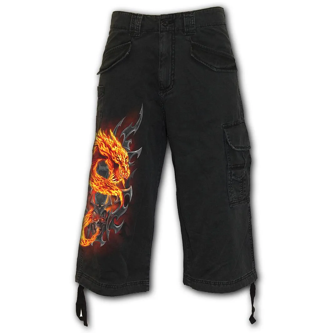Fire Dragon Mens 3/4 Black Cargo Shorts