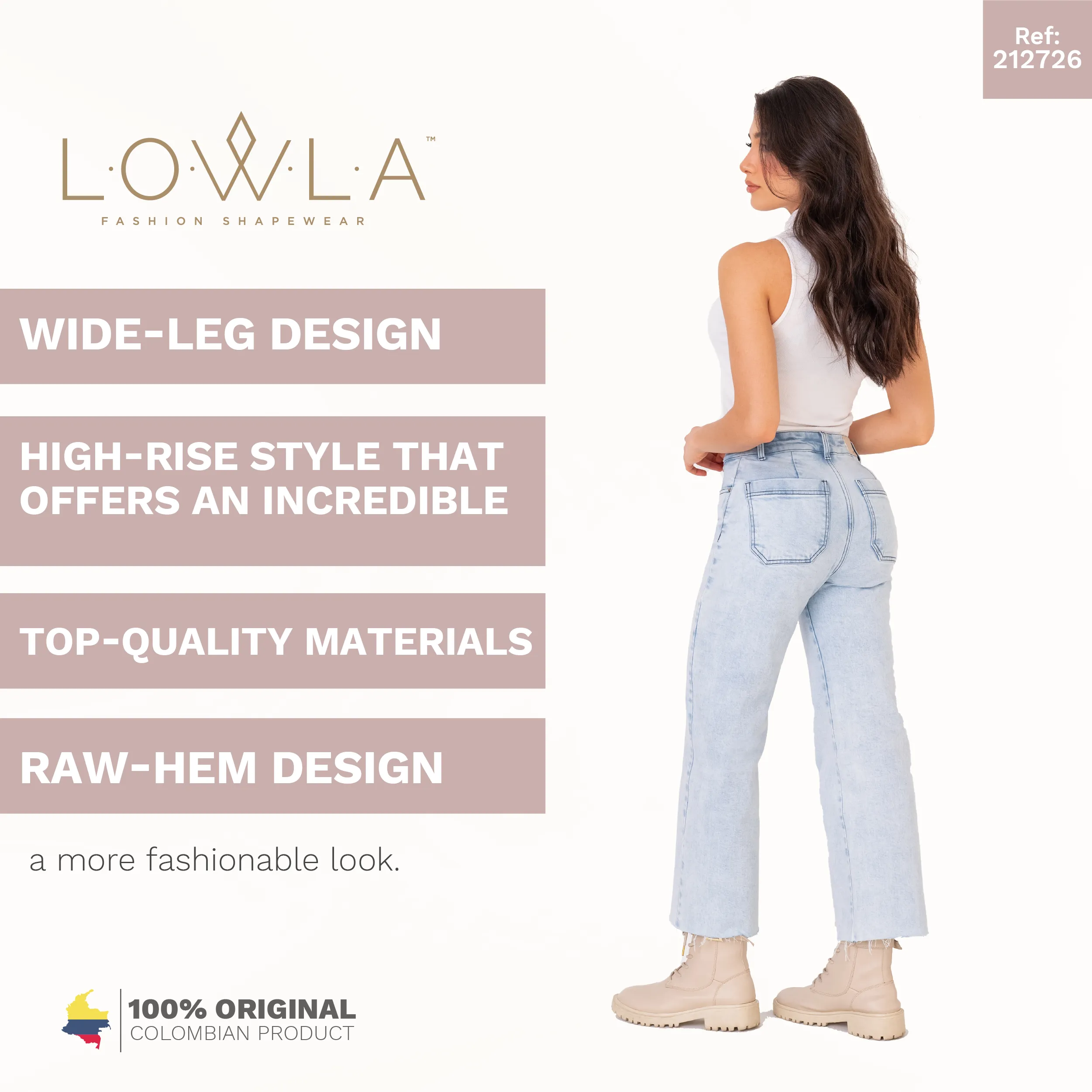 High Rise Wide Leg Bootcut Colombian Jeans with Removable Pads LOWLA 212726