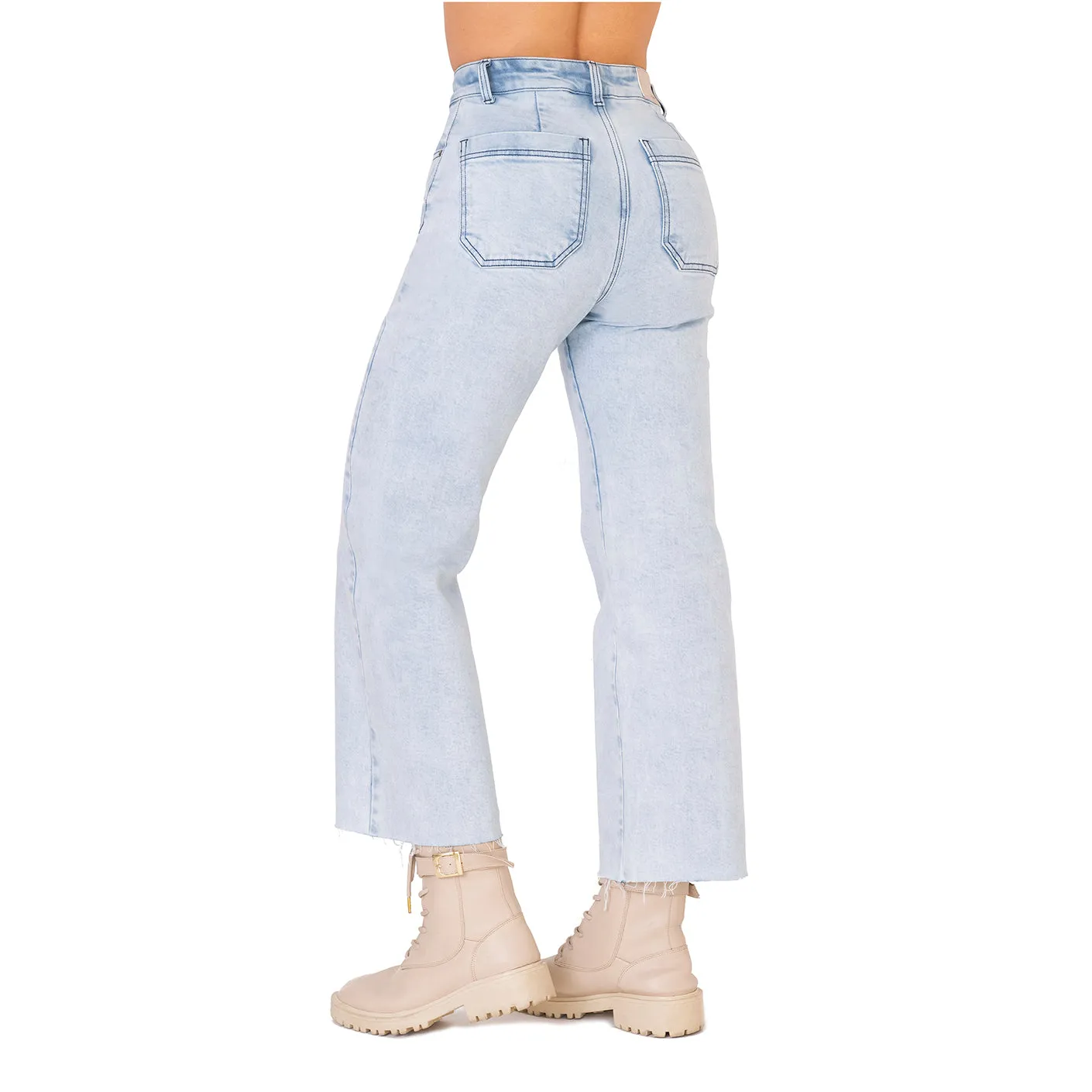 High Rise Wide Leg Bootcut Colombian Jeans with Removable Pads LOWLA 212726