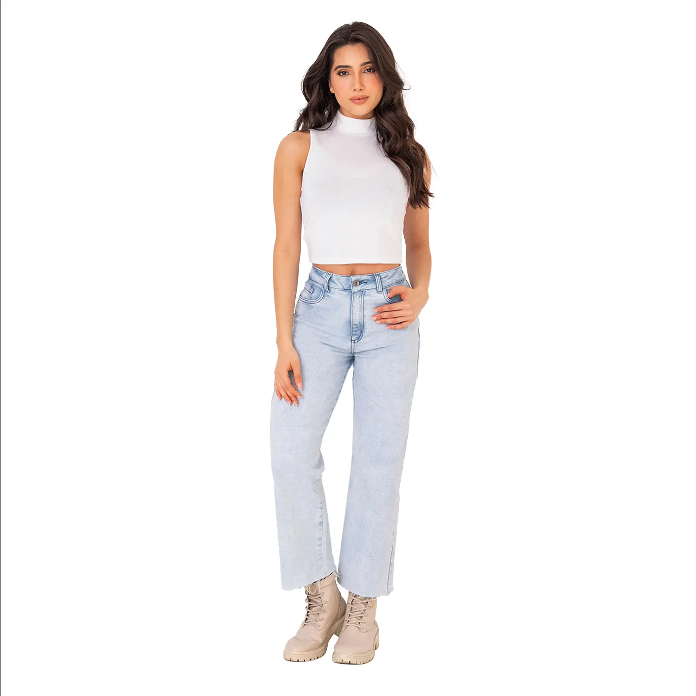 High Rise Wide Leg Bootcut Colombian Jeans with Removable Pads LOWLA 212726