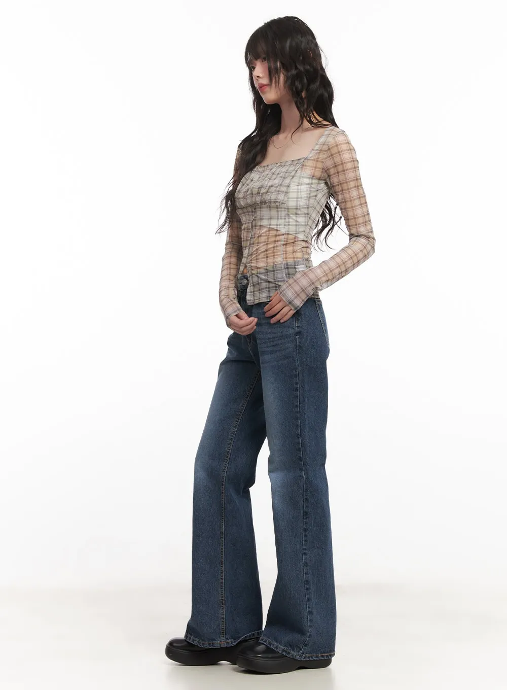 Jazmin Washed Slim-Fit Flared Jeans CM520
