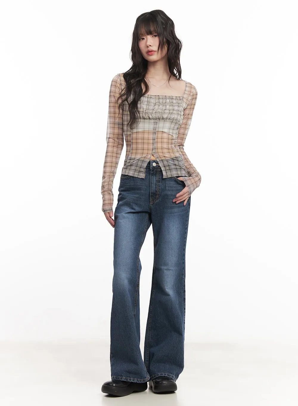 Jazmin Washed Slim-Fit Flared Jeans CM520
