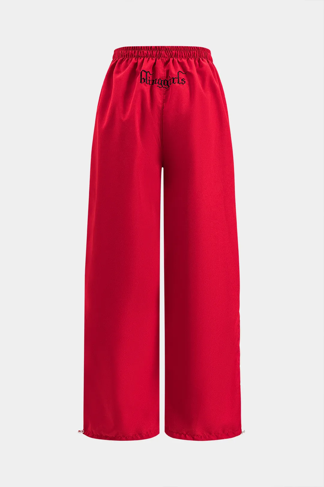 Letter Embroidery Wide Leg Pantolon