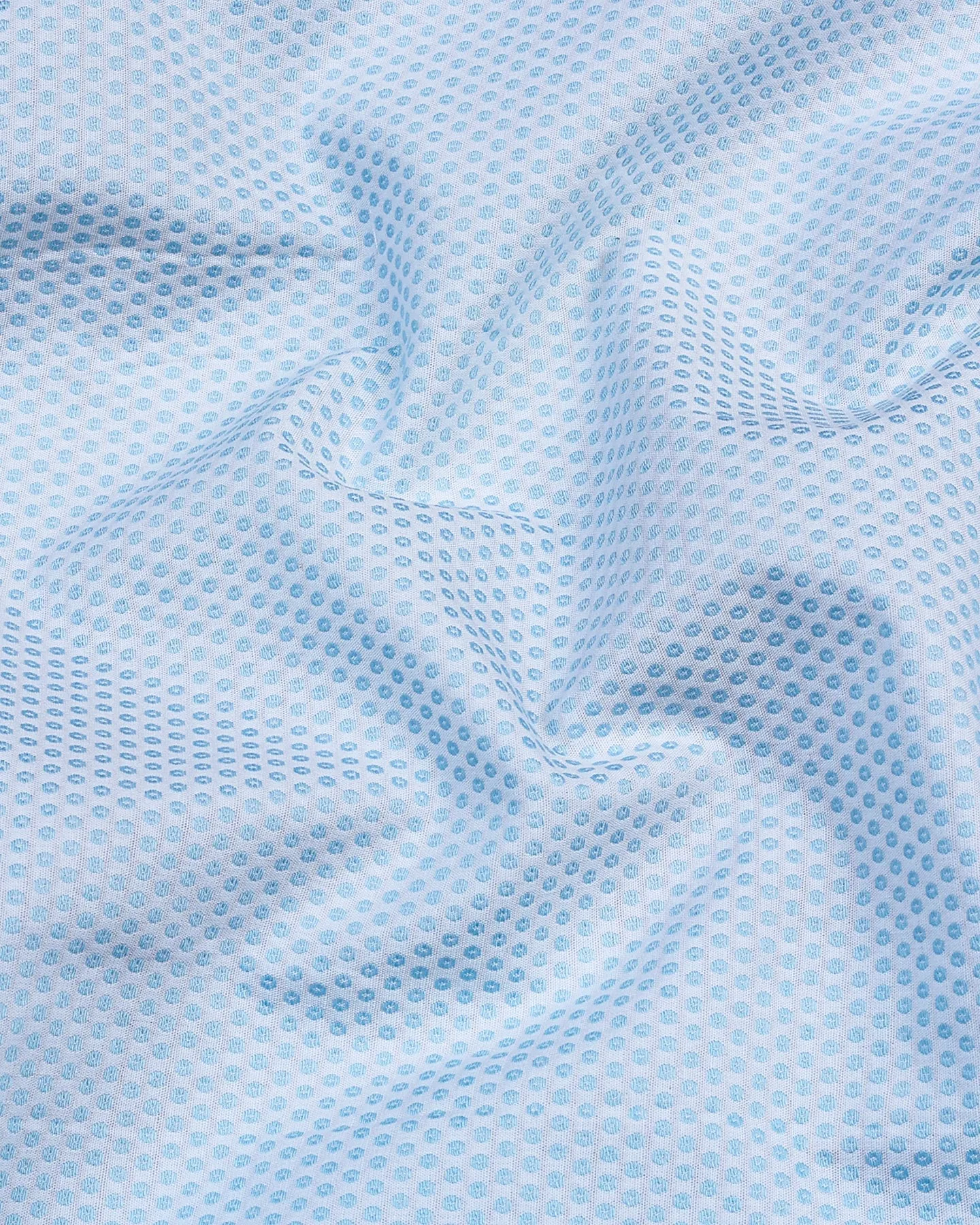 Light SkyBlue Polka Dot With White Jacquard Cotton Shirt