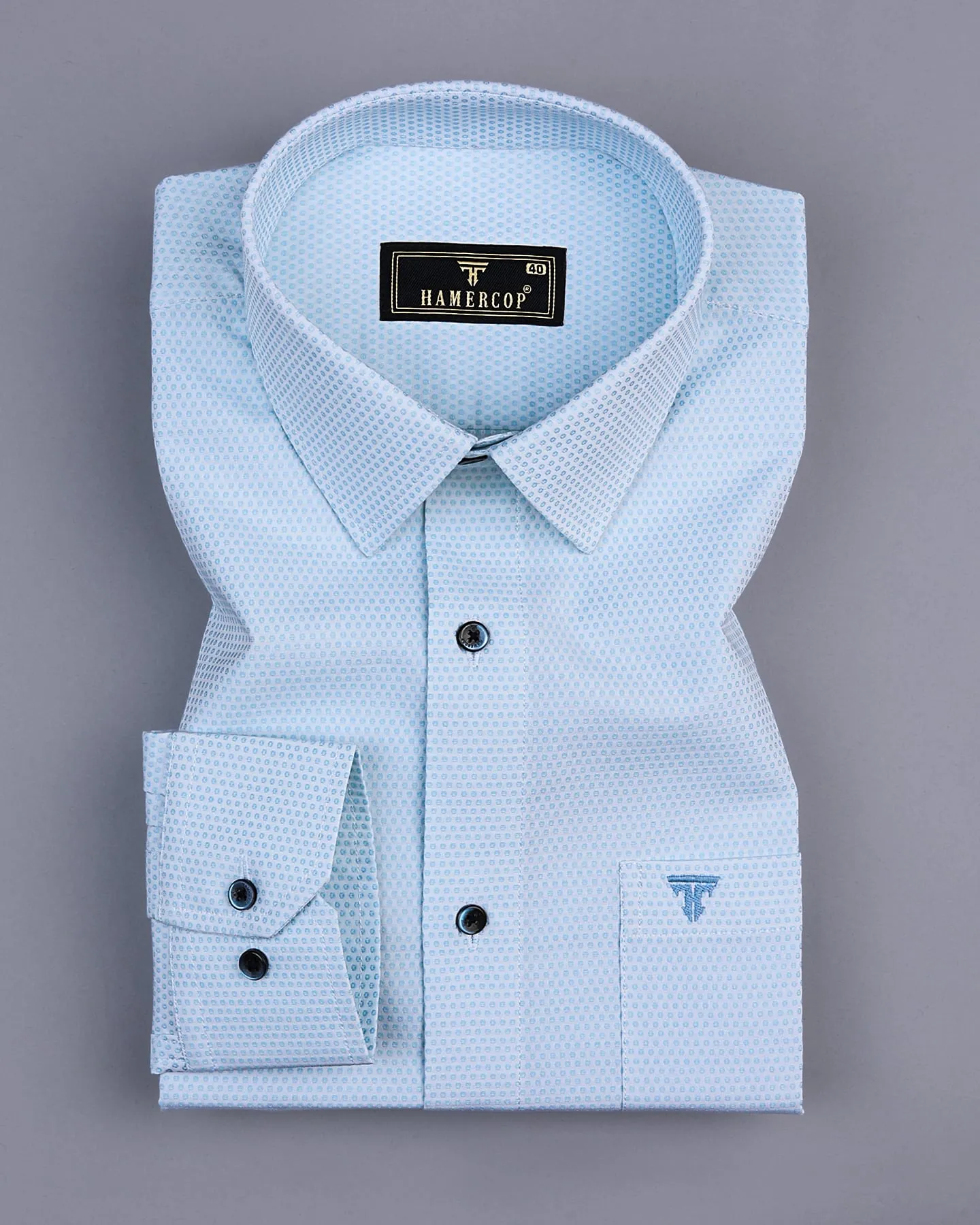 Light SkyBlue Polka Dot With White Jacquard Cotton Shirt
