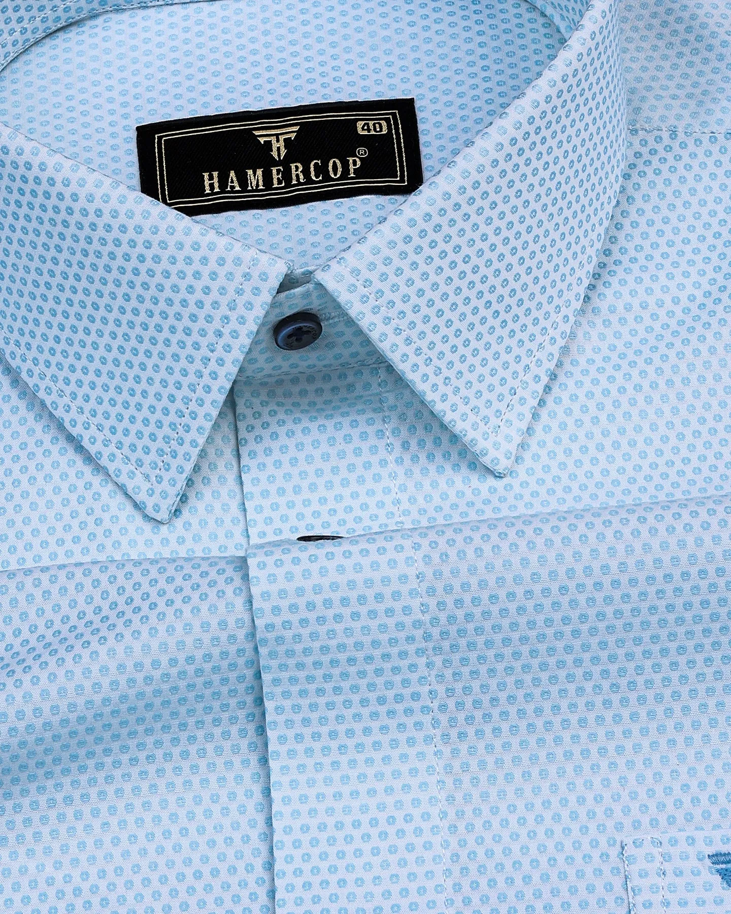 Light SkyBlue Polka Dot With White Jacquard Cotton Shirt