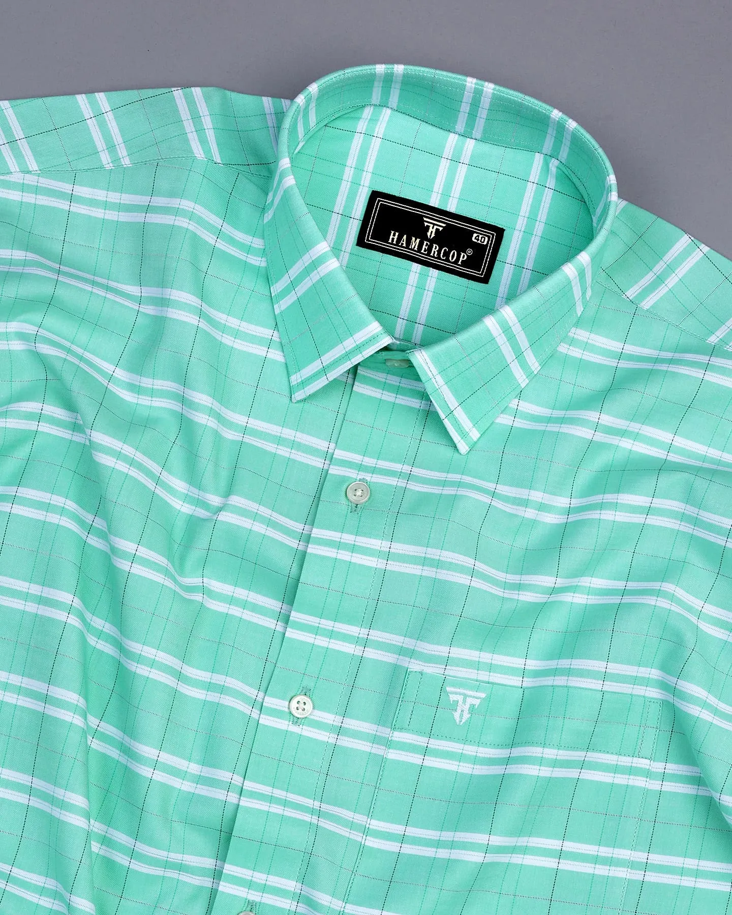 Light Teal Blue Twill Check Premium Cotton Shirt