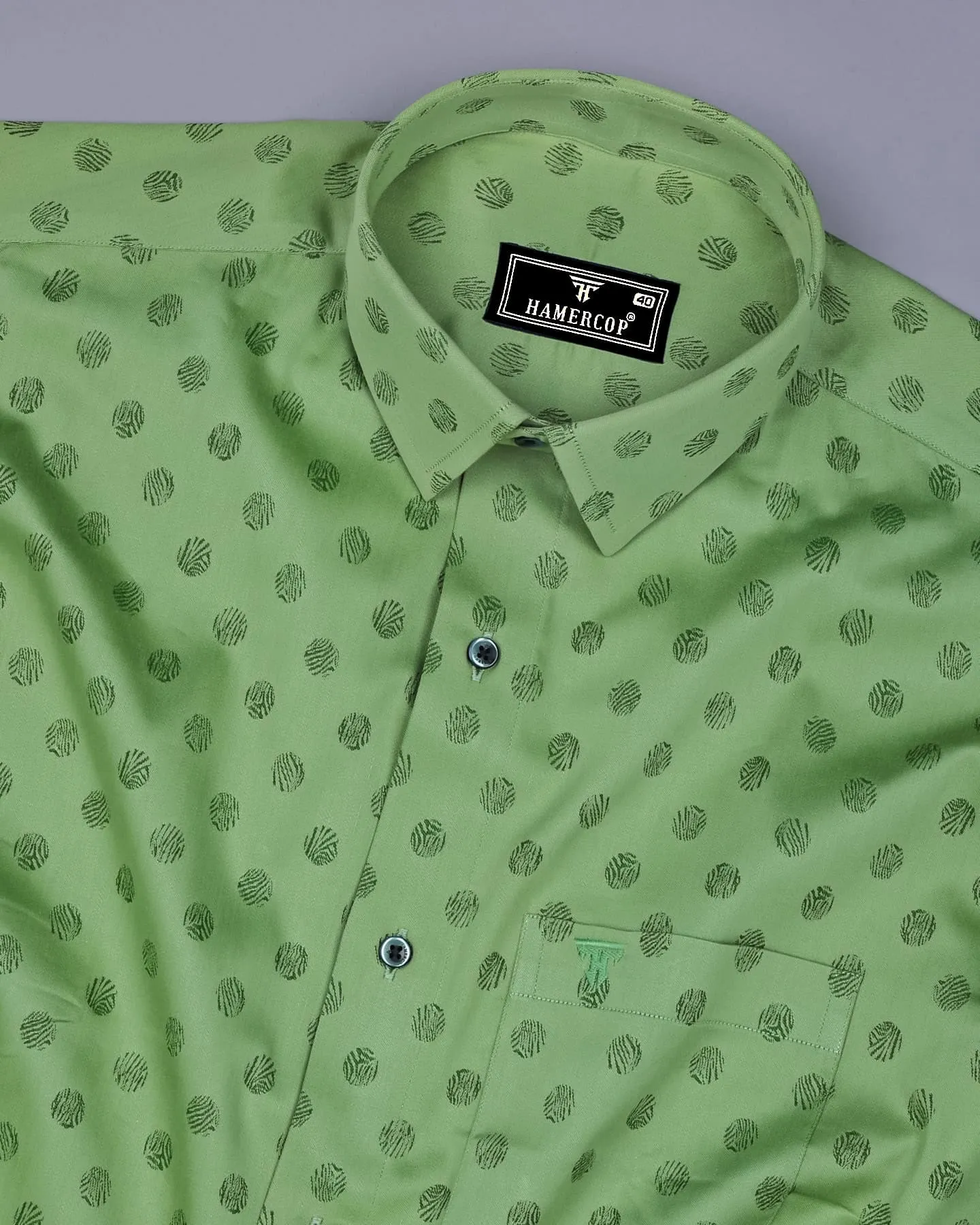 Lime Green Jacquard Ball Textured Cotton Shirt