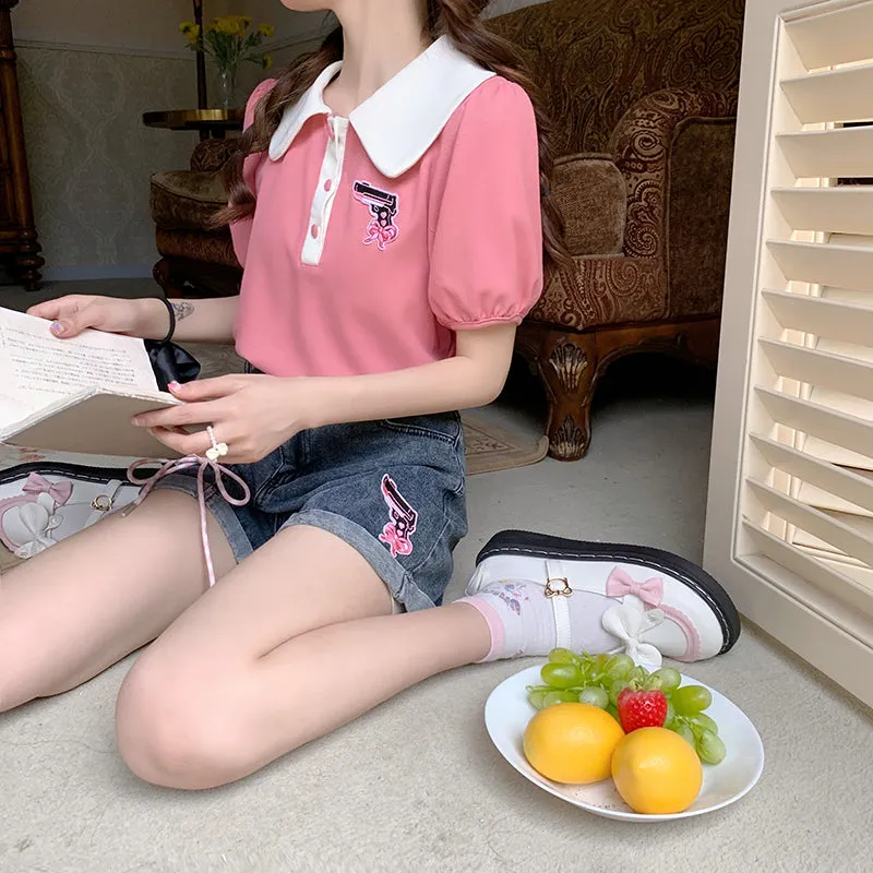 Original Soft Girl Style Embroidered High Waist Denim Shorts