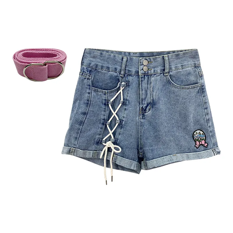 Original Soft Girl Style Embroidered High Waist Denim Shorts