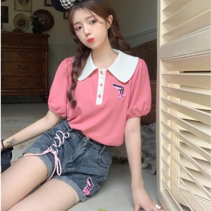 Original Soft Girl Style Embroidered High Waist Denim Shorts