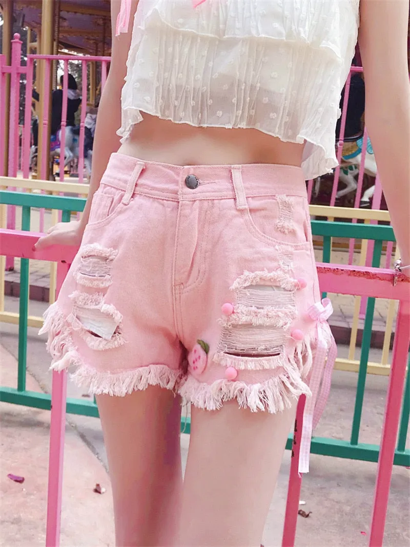 Ripped Denim Kawaii Shorts