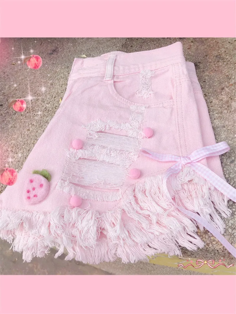 Ripped Denim Kawaii Shorts
