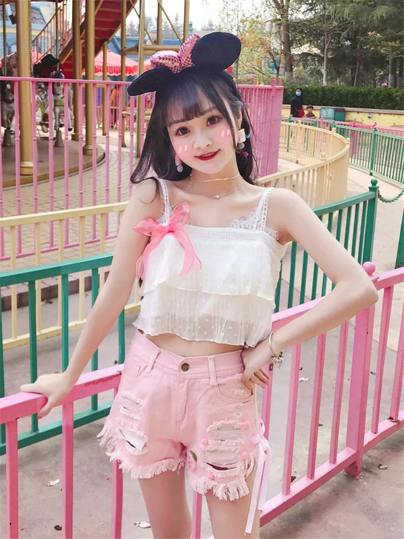 Ripped Denim Kawaii Shorts