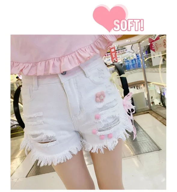 Ripped Denim Kawaii Shorts