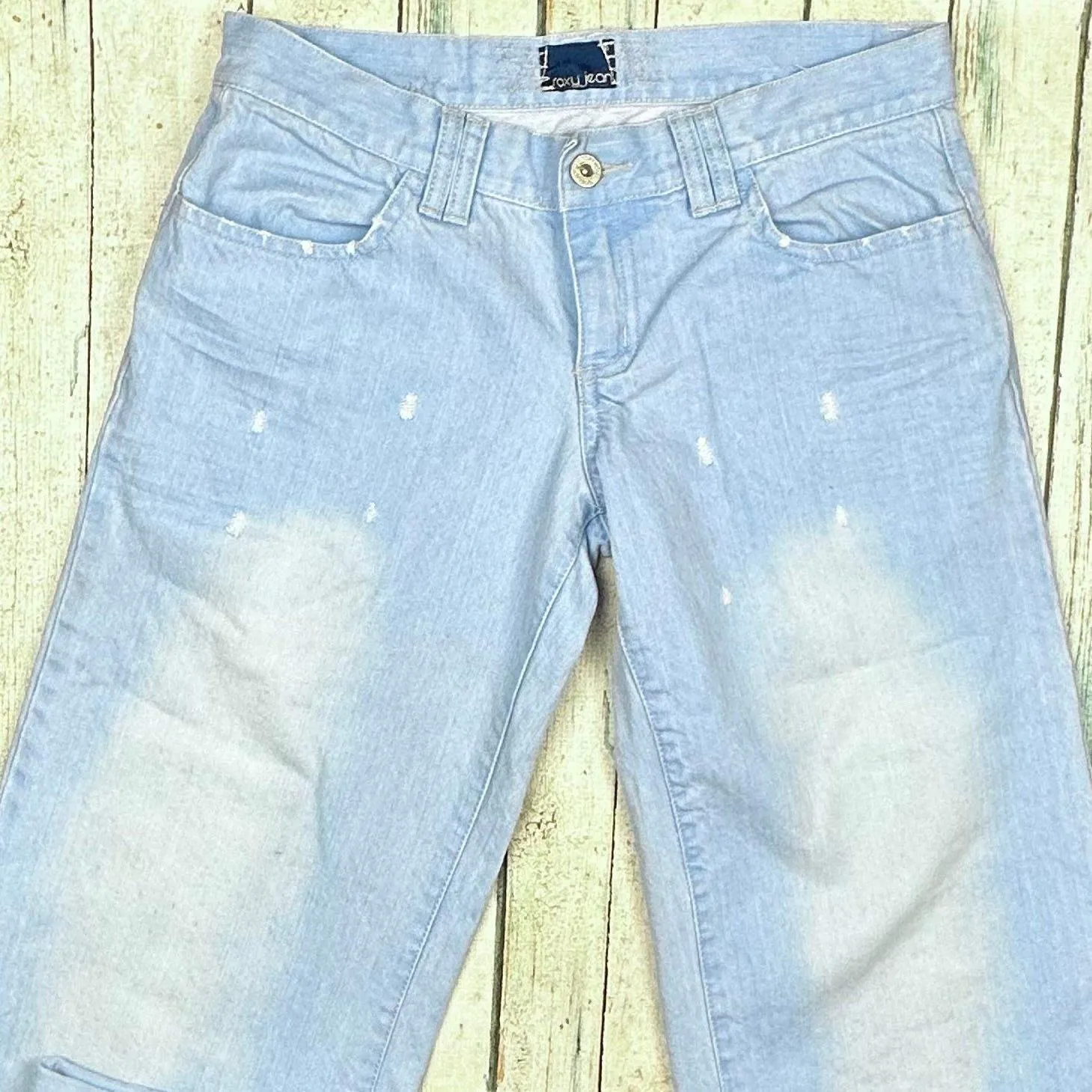 Roxy Jeans Y2K Distressed  Blue Low Rise Flares- Size 28