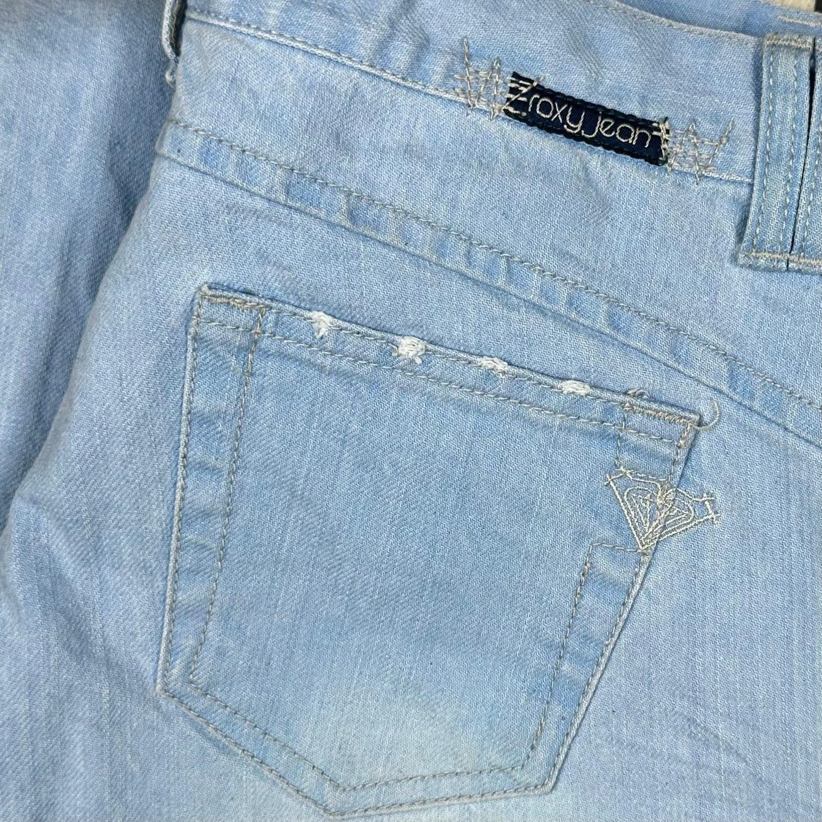 Roxy Jeans Y2K Distressed  Blue Low Rise Flares- Size 28