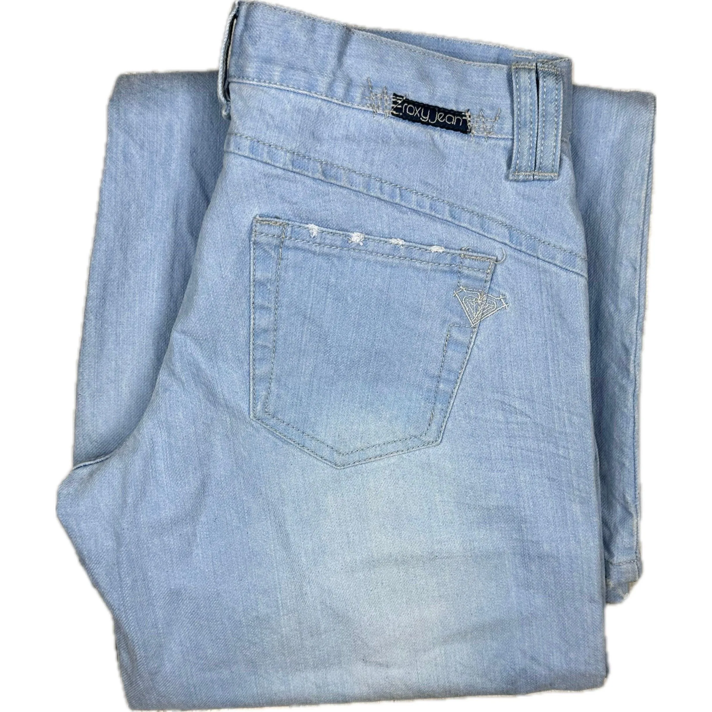 Roxy Jeans Y2K Distressed  Blue Low Rise Flares- Size 28