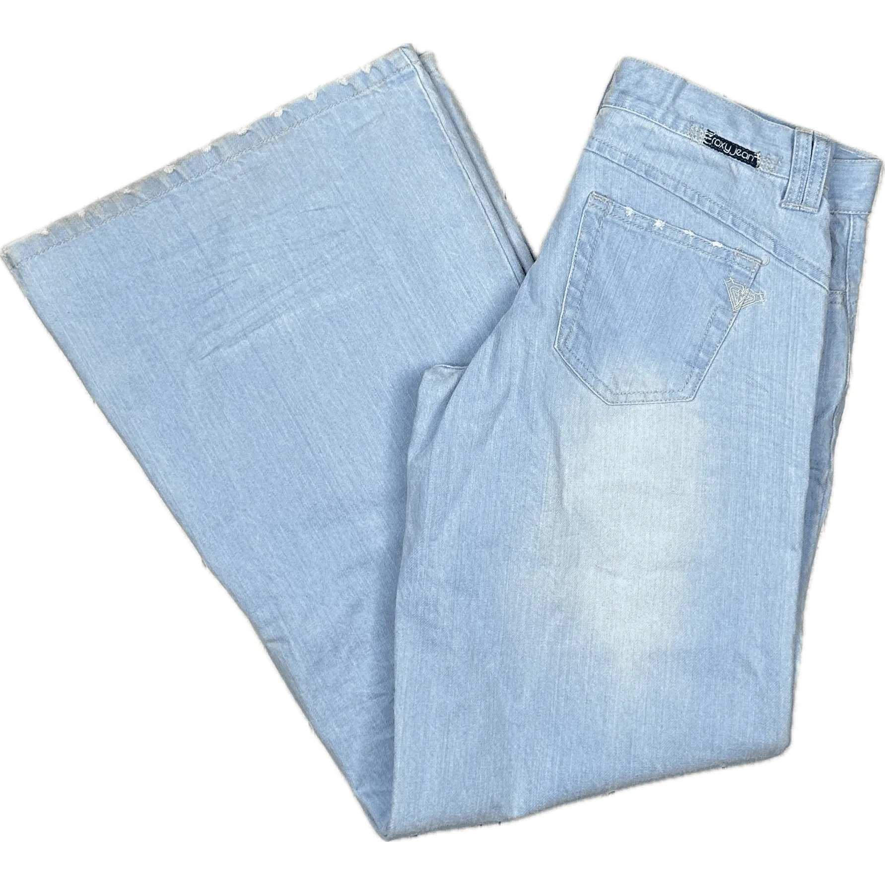 Roxy Jeans Y2K Distressed  Blue Low Rise Flares- Size 28
