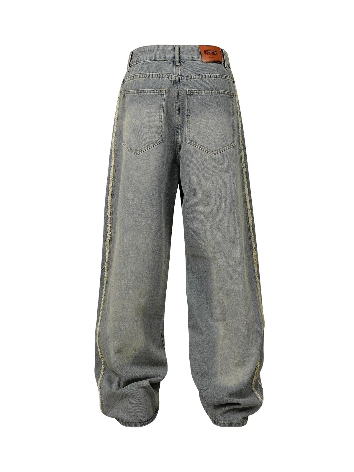 Sneakerhill Washed Distressed Raw Edge Baggy Jeans