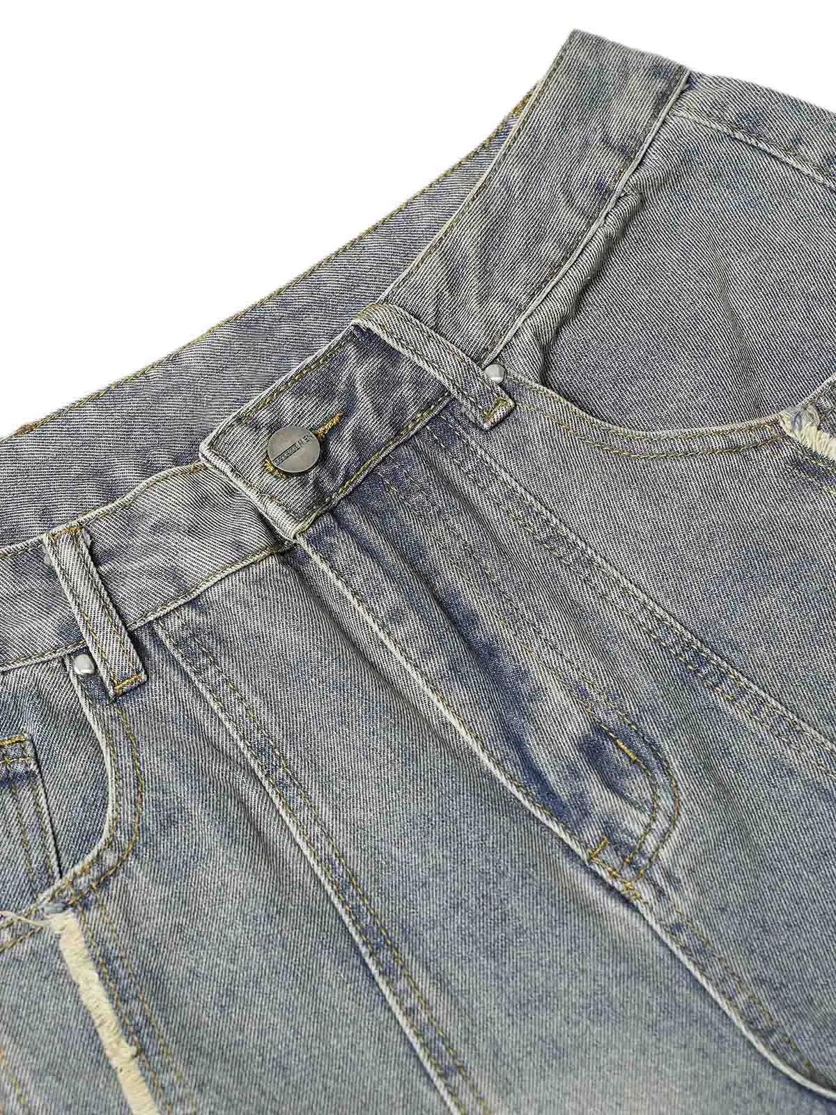 Sneakerhill Washed Distressed Raw Edge Baggy Jeans