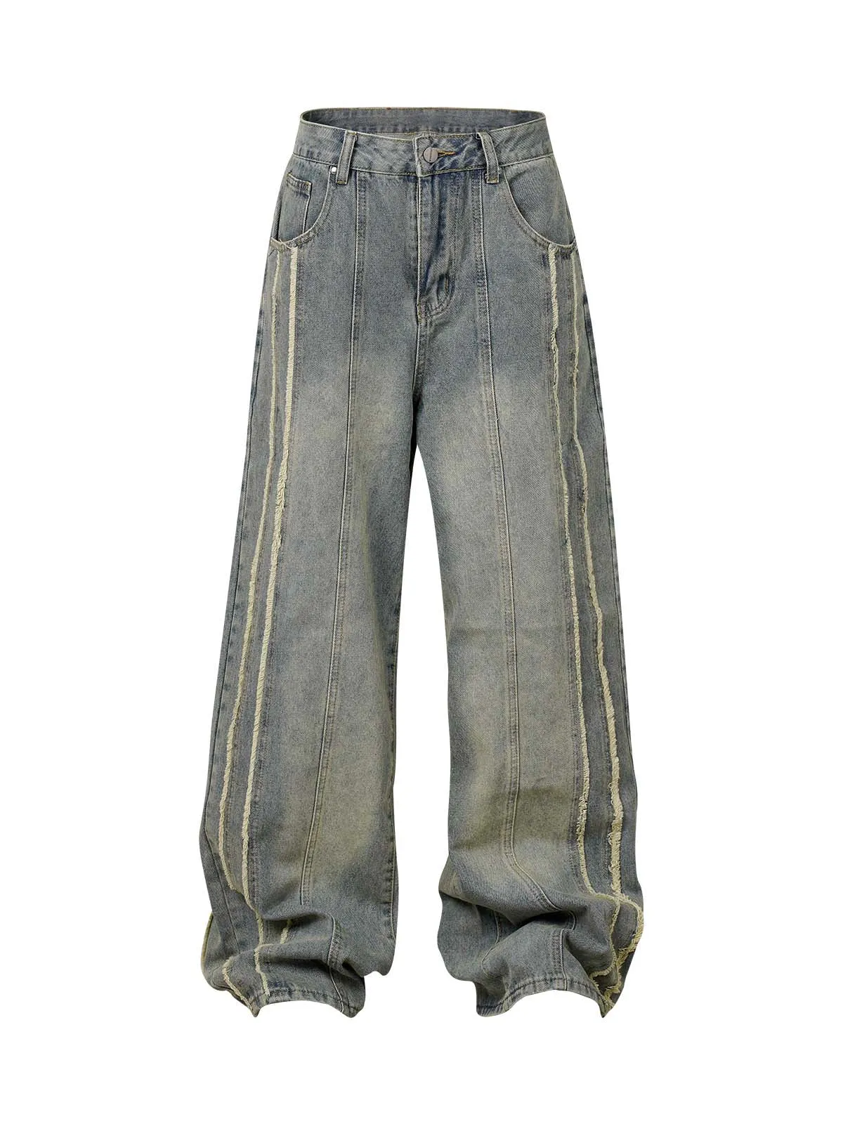 Sneakerhill Washed Distressed Raw Edge Baggy Jeans