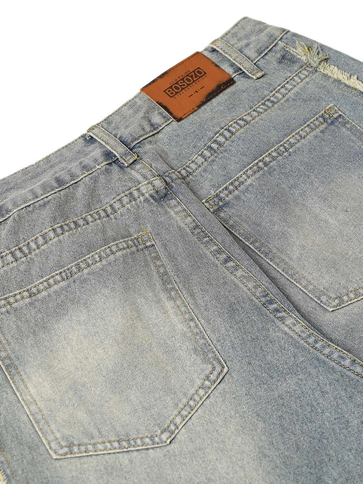 Sneakerhill Washed Distressed Raw Edge Baggy Jeans