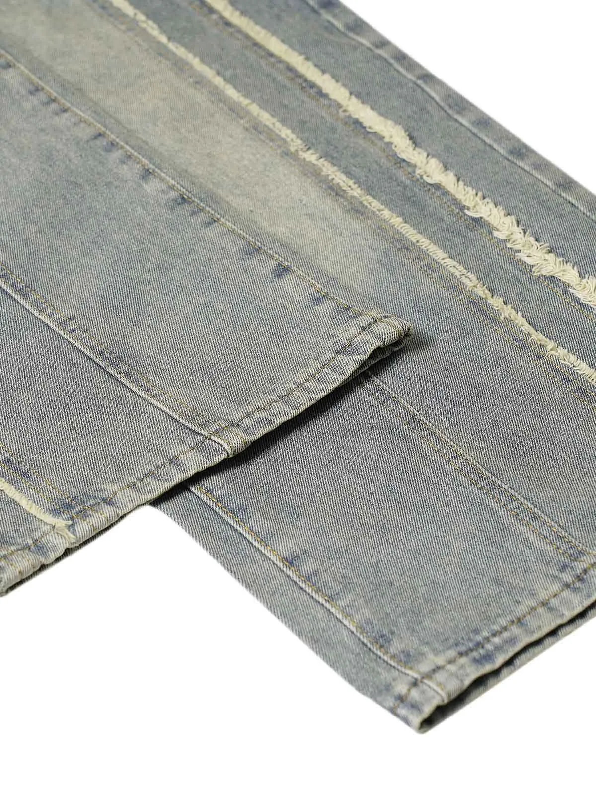 Sneakerhill Washed Distressed Raw Edge Baggy Jeans