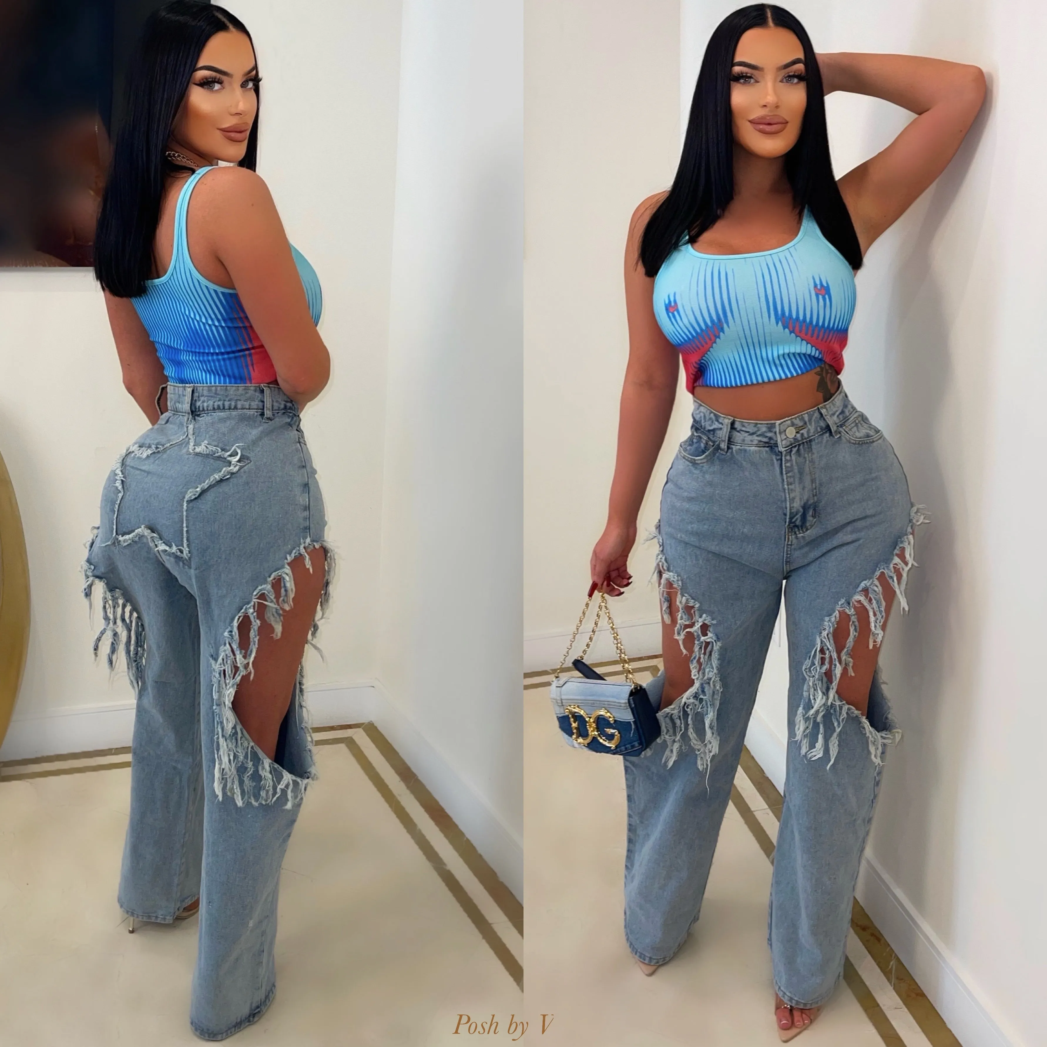 Star ripped jeans (Blue)