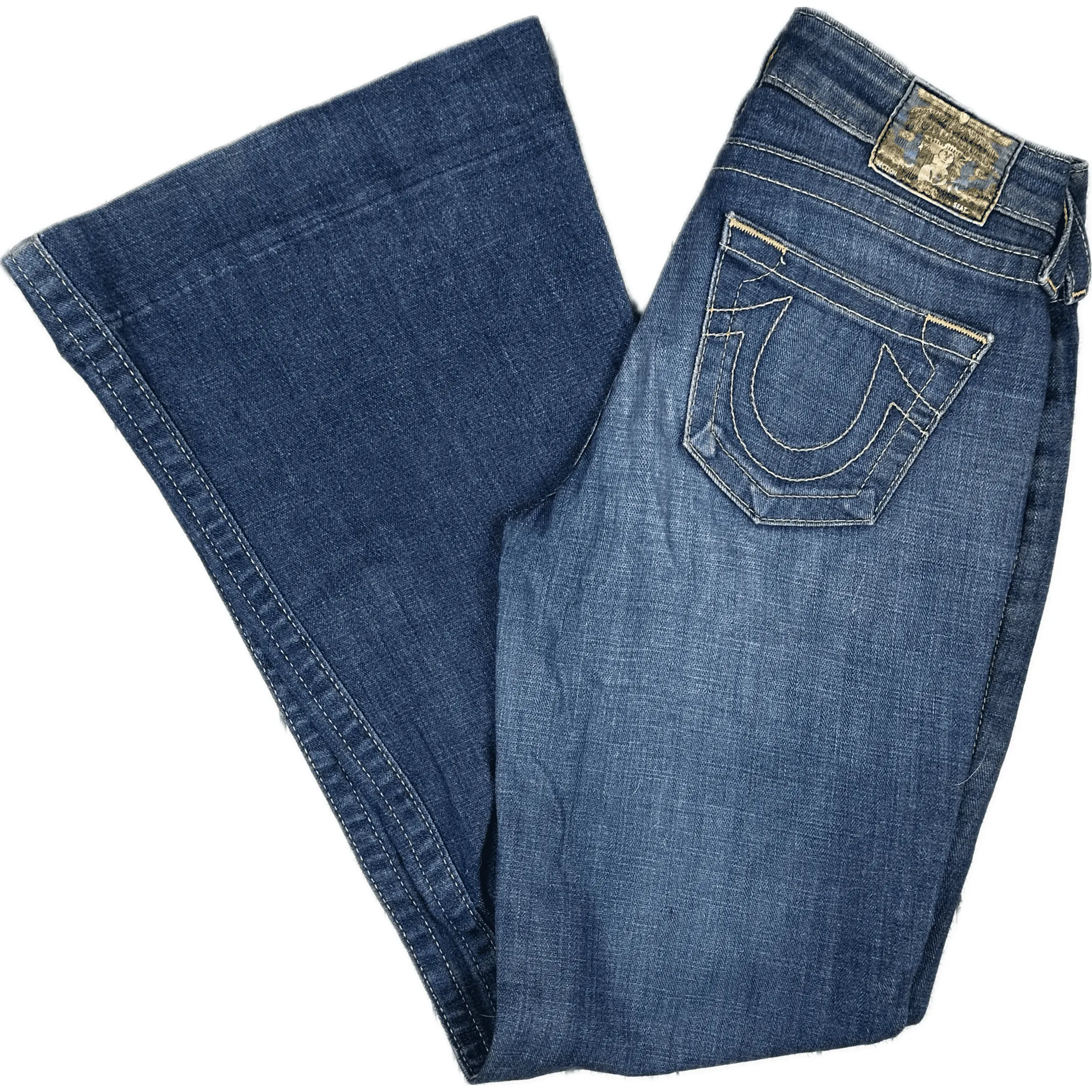 True Religion  Distressed Low Rise Flares- Size 25